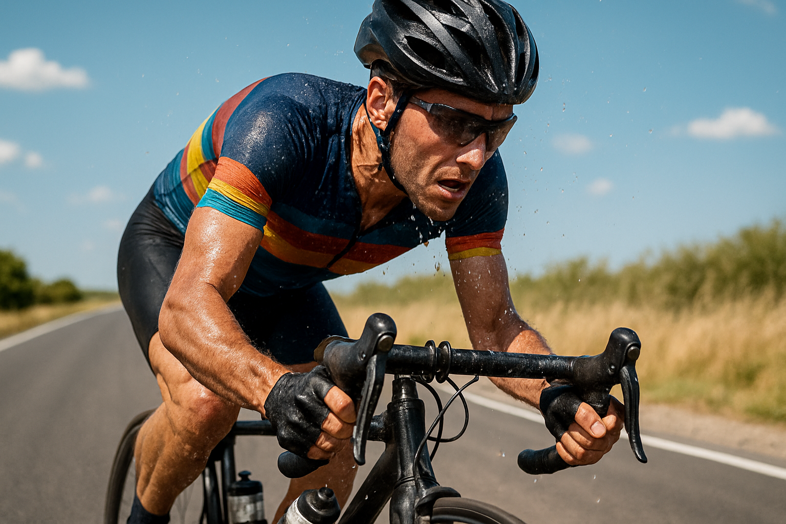 A sweating road cyclist